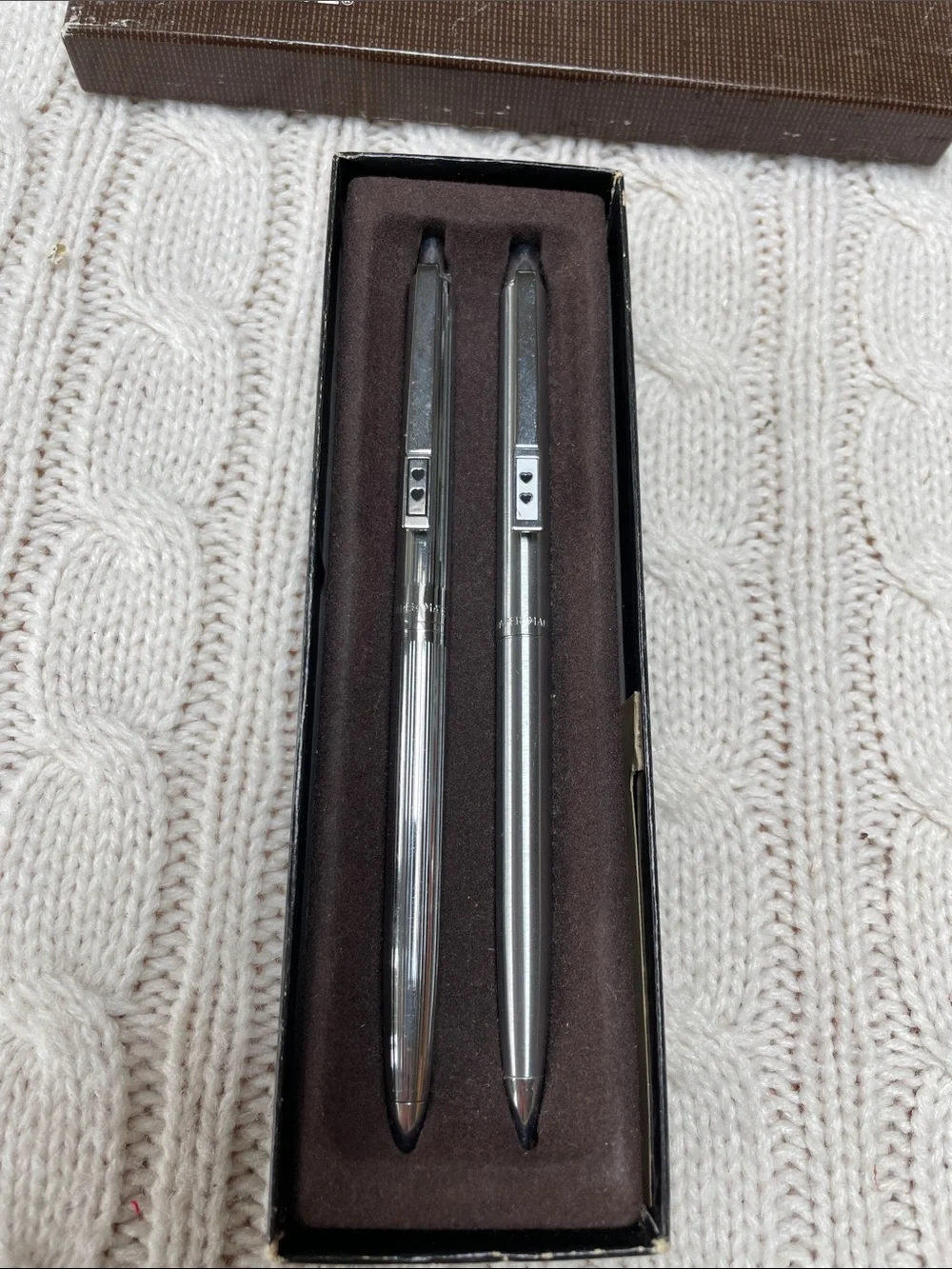 VTG unused Paper Mate Double Heart Slim Profile Chrome Pen & Pencil Set with box